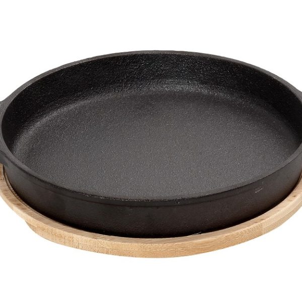 ΣΑΓΑΝΑΚΙ ΣΤΡΟΓΓ. CAST-IRON ΜΑΥΡΟ  D: 20 H: 5,5CM ΜΕ ΒΑΣΗ BAMBOO