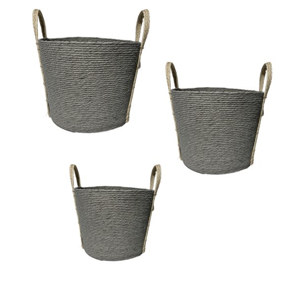 ΚΑΛΑΘΙ SYNTH. RATTAN ΣΤΡΟΓΓ. SET/3 ΓΚΡΙ 35X30/30X25/25X20EK.