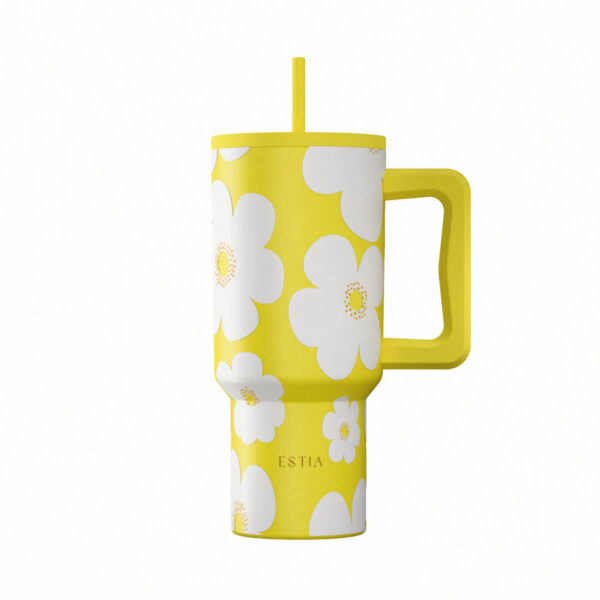 ESTIA ΘΕΡΜΟΣ STRAW TUMBLER XL SAVE THE AEGEAN 900ml YELLOW DAISY