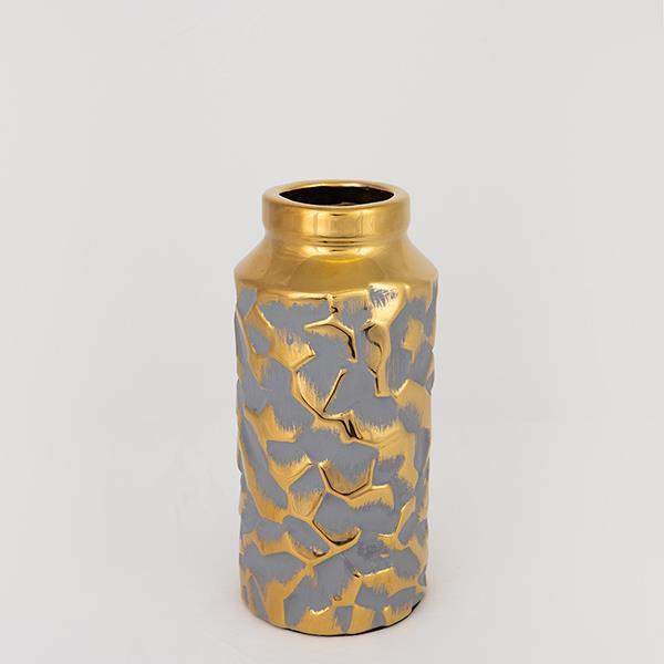 ΒΑΖΟ ΚΕΡΑΜΙΚΟ ΓΚΡΙ - ΧΡΥΣΟ 12.5x12.5x27.5cm